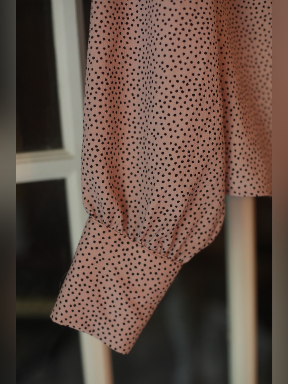 NWT Maison d’Amelie Medium Rose Pink Black Polka Dot Ruffle Neck Blouse - Picture 4 of 9